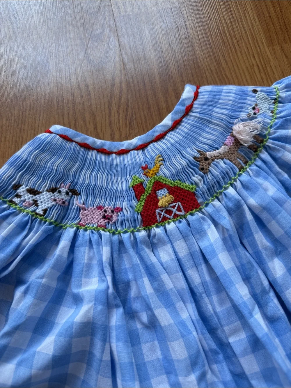 Shrimp & Grits Kids Smocked Blue Gingham One-Piece Romper 18 Months